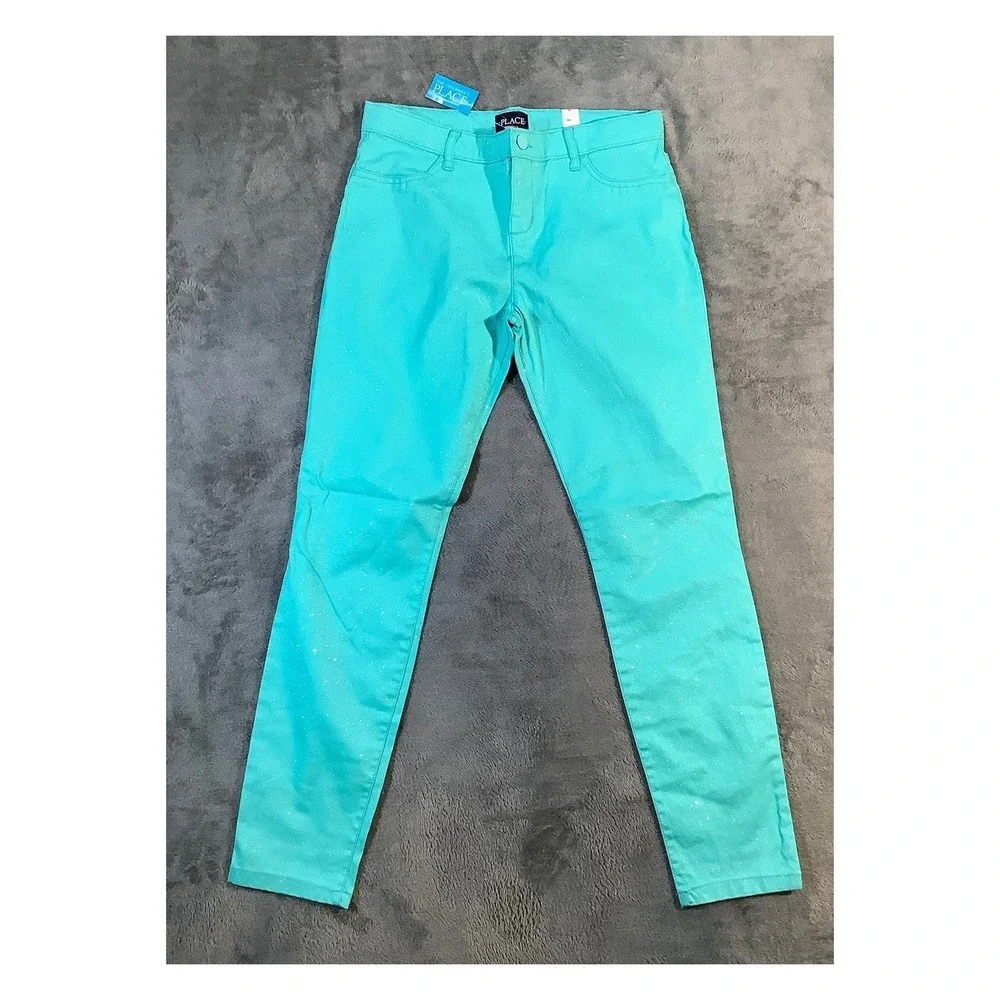 The Children's Place Girls Jeans Size 14 Seafrost Teal Silver Glitter NWT